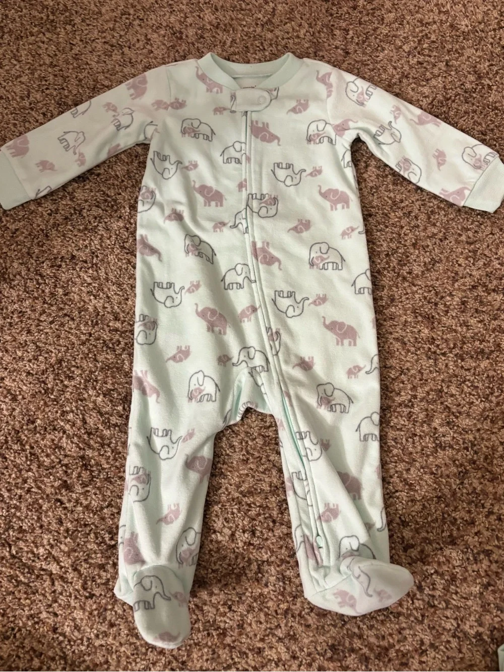 Carter's Mint Elephant & Gray Star Footed One-Pieces (2-Pack)